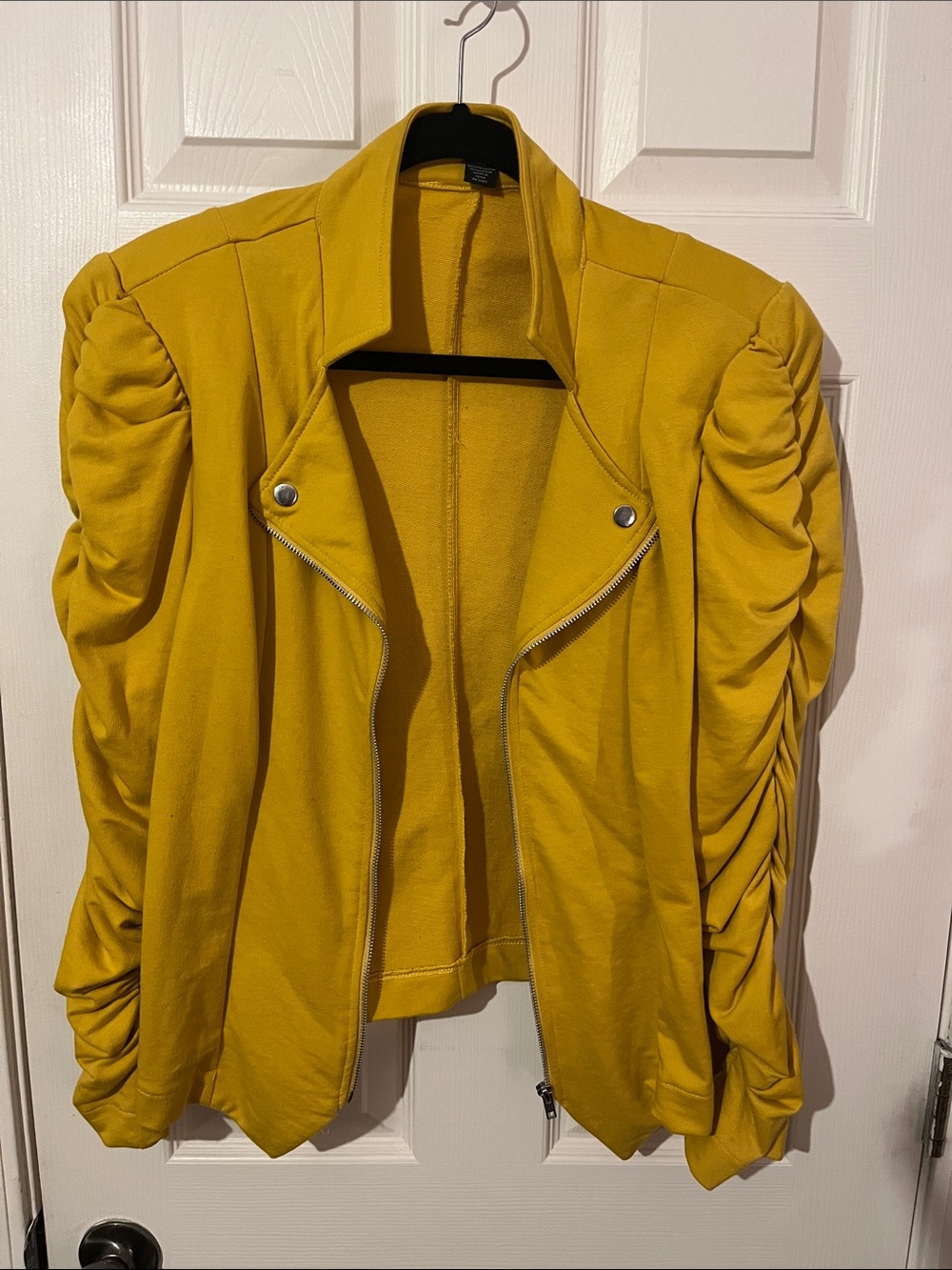 Women’s Mustard Yellow Ruched Sleeve Jacket